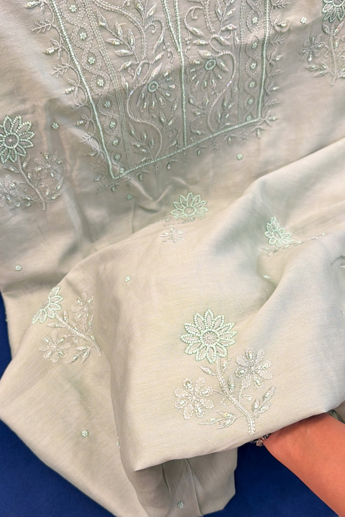 Arsh Hand Embroidered Chanderi Silk Green Chikankari 3pc Suit Set