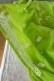Arsh Handcrafted Parrot Green Georgette Unstitched Chikankari 3pc Suit Set