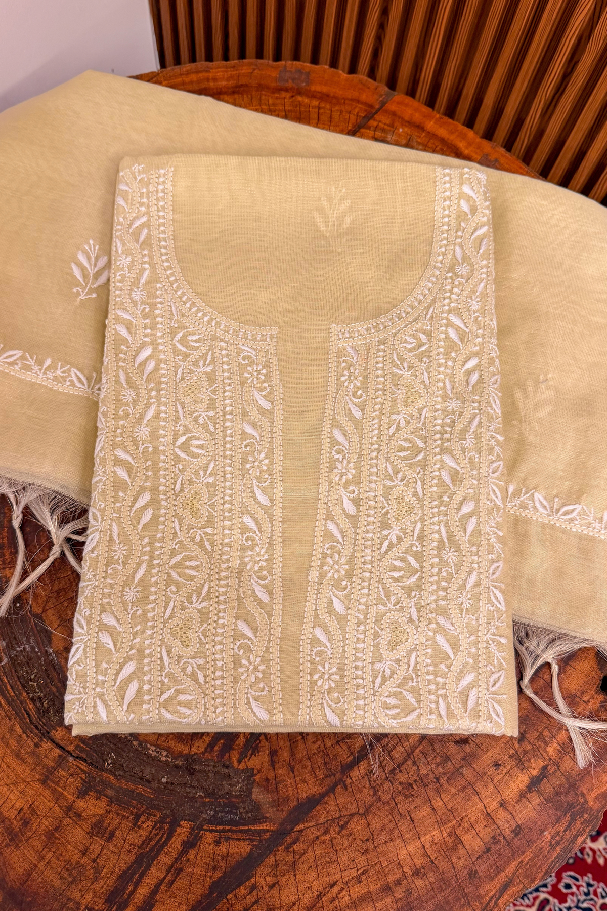 Arsh Handcrafted Pure Tissue Kurti and Dupatta Chikankari Set