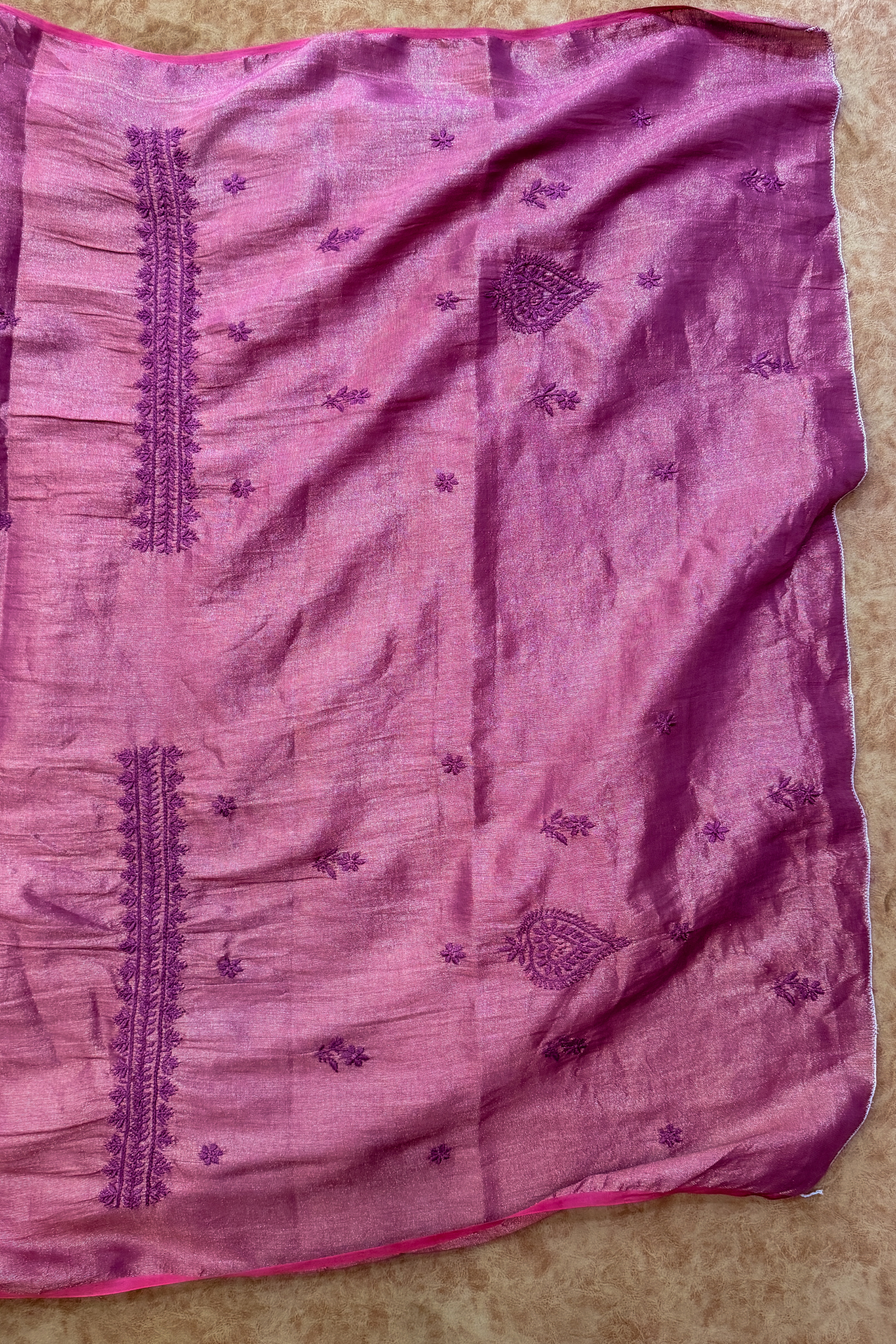 Arsh Handcrafted Tissue Chanderi Kurti and Dupatta Chikankari Set - arshchikan
