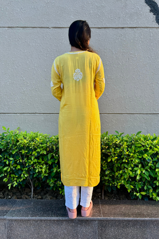 Arsh Handcrafted Yellow Salab Cotton Chikankari Kurti