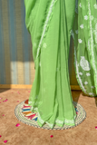 Arsh Handcrafted Semi Georgette Heavy Palla Green Chikan Embroidered Saree