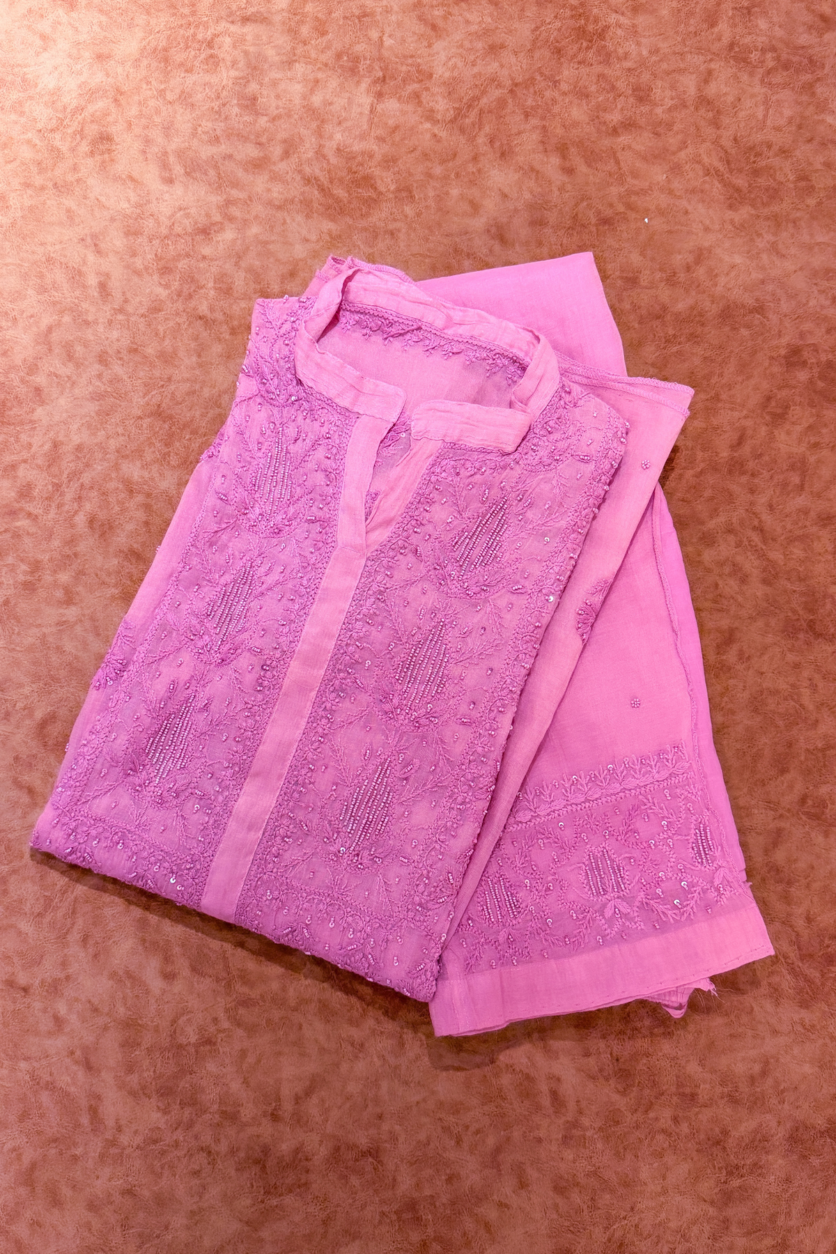 Arsh Handmade Pure Chanderi Chikankari Semi Stiched Coord Set