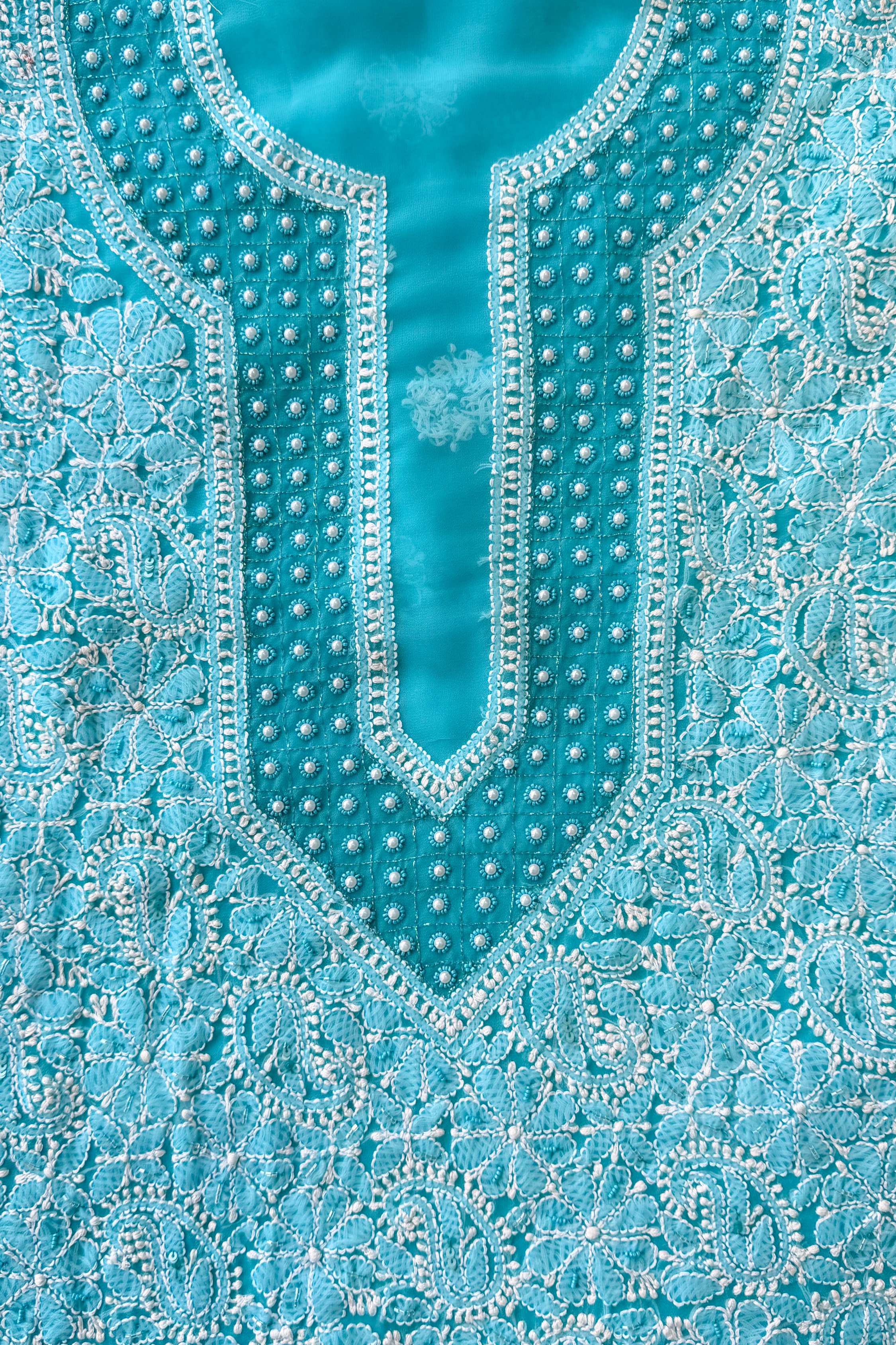 Arsh Hand Embroidered Aqua Blue Chikankari Unstitched Suit Set - arshchikan