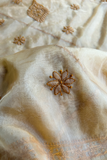Arsh Handcrafted Mustard Organza Unstitched Chikankari Kurta and Dupatta Set