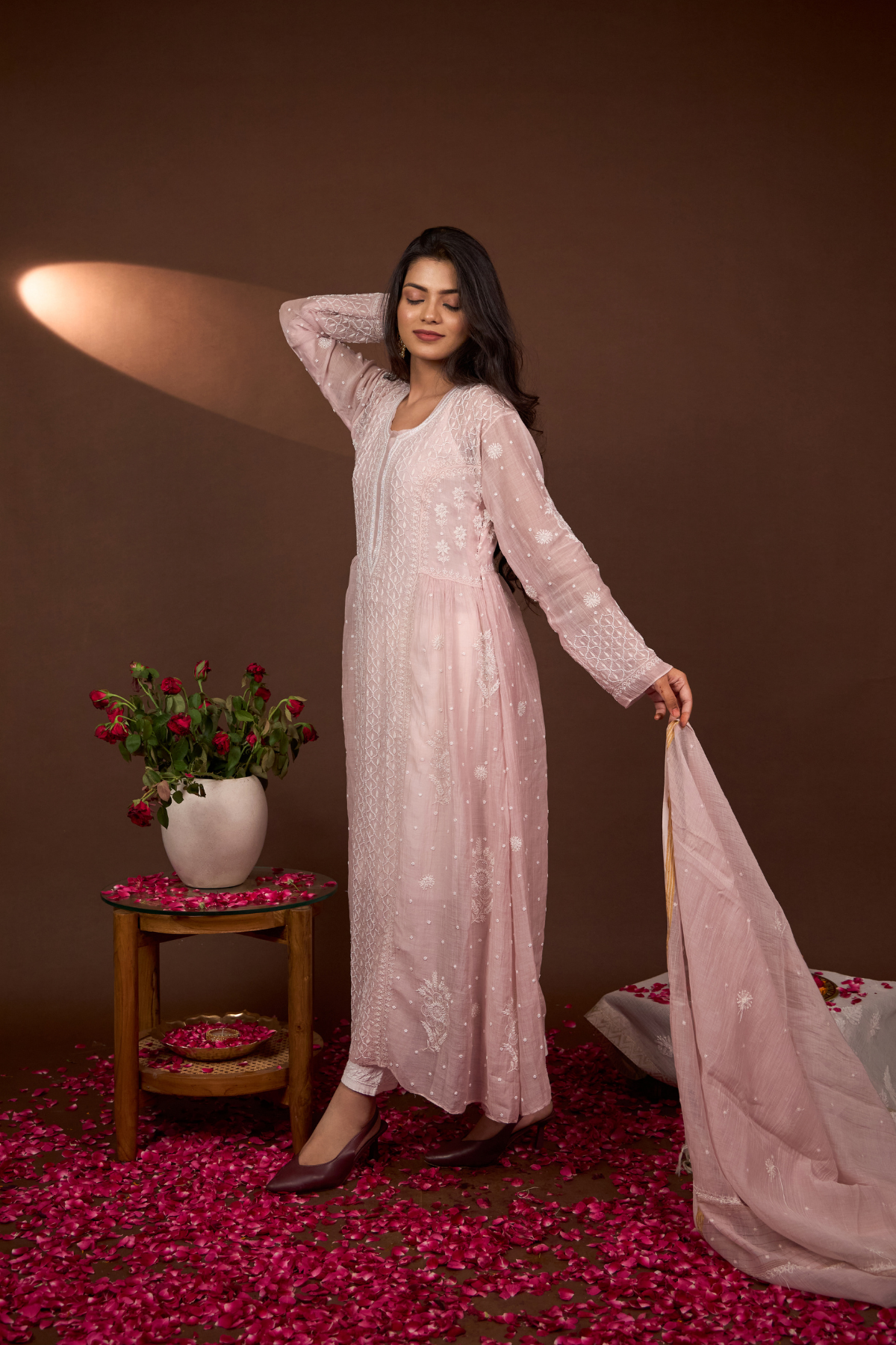 Arsh Handcrafted Mul Chanderi Kurti and Dupatta Semi Stitched Nayra Design Set