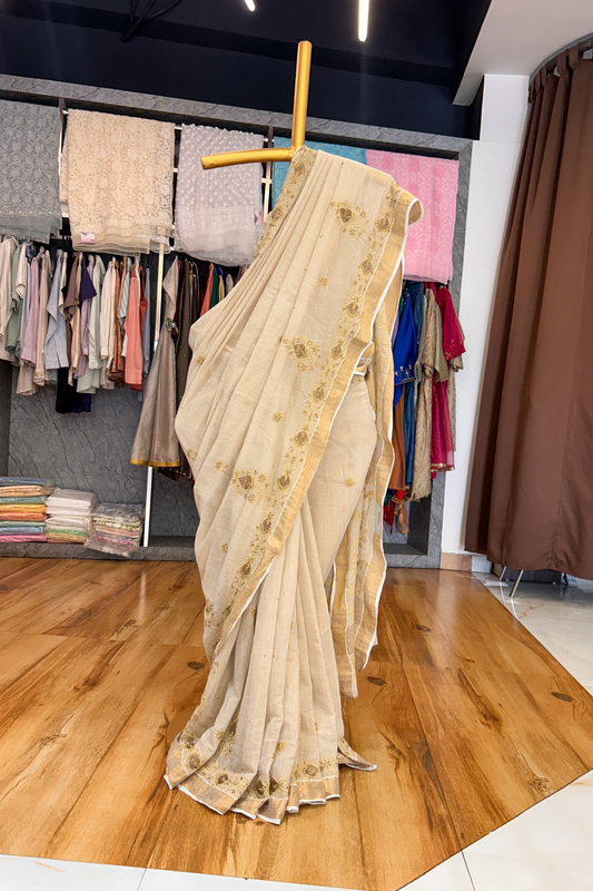 Arsh Hand Embroidered PureTissue Banarasi Chikankari Saree
