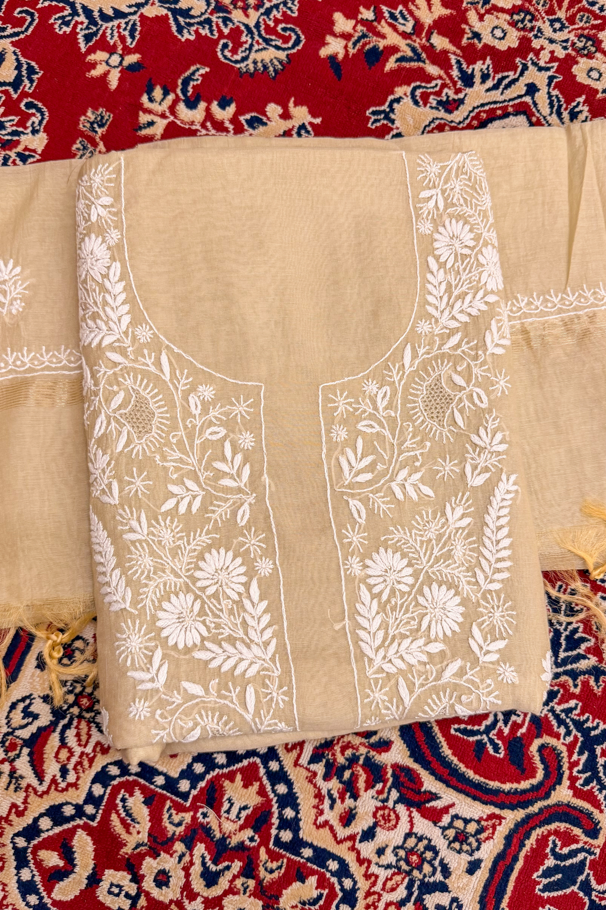 Arsh Handmade Pure Mul Chanderi Unstitched Suit Set