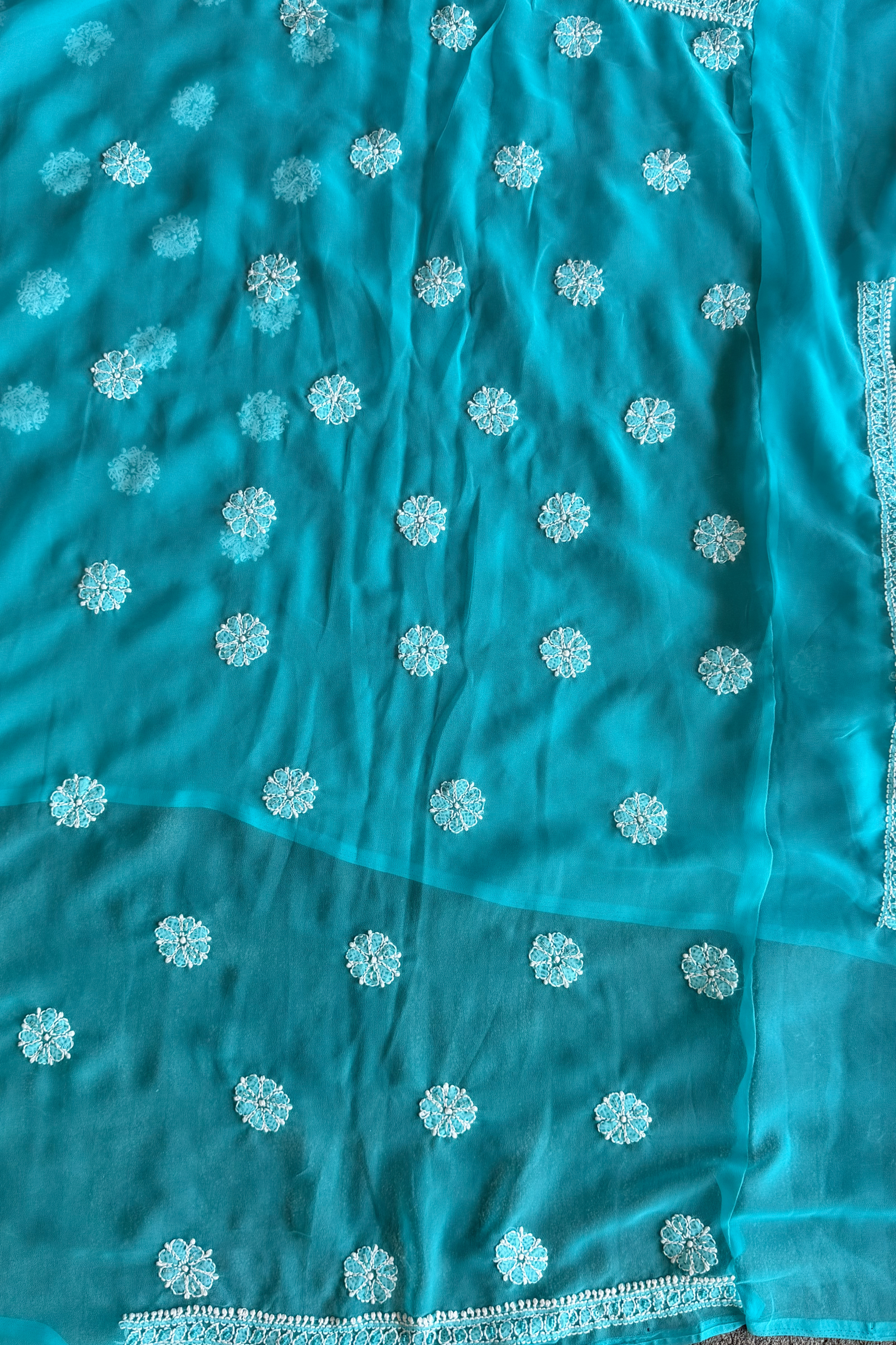 Arsh Hand Embroidered Aqua Blue Chikankari Unstitched Suit Set - arshchikan