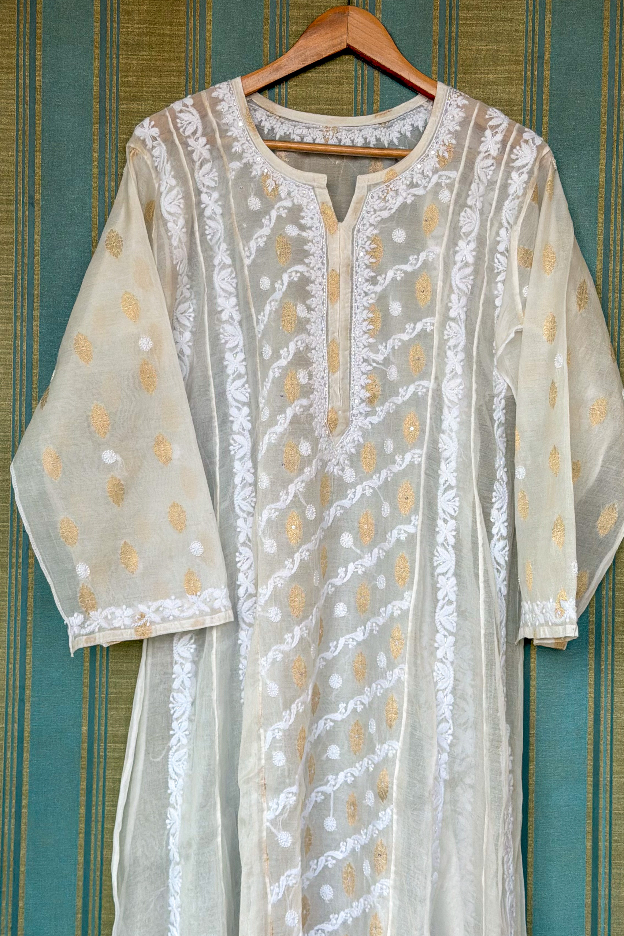 Arsh Handcrafted Pure Mul Chanderi Kurti and Dupatta Semi Stitched Set - arshchikan