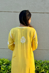 Arsh Handcrafted Yellow Salab Cotton Chikankari Kurti