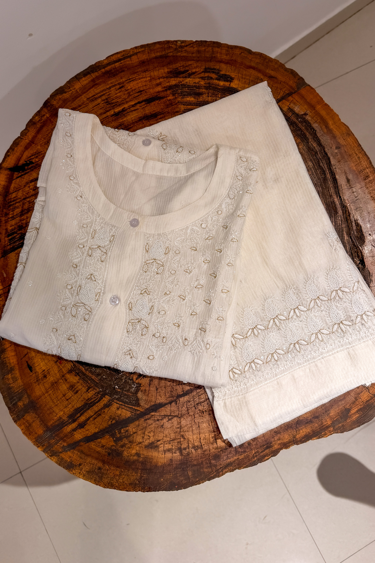 Arsh Handcrafted Pure Chanderi Chikankari Semi Stiched Coord Set