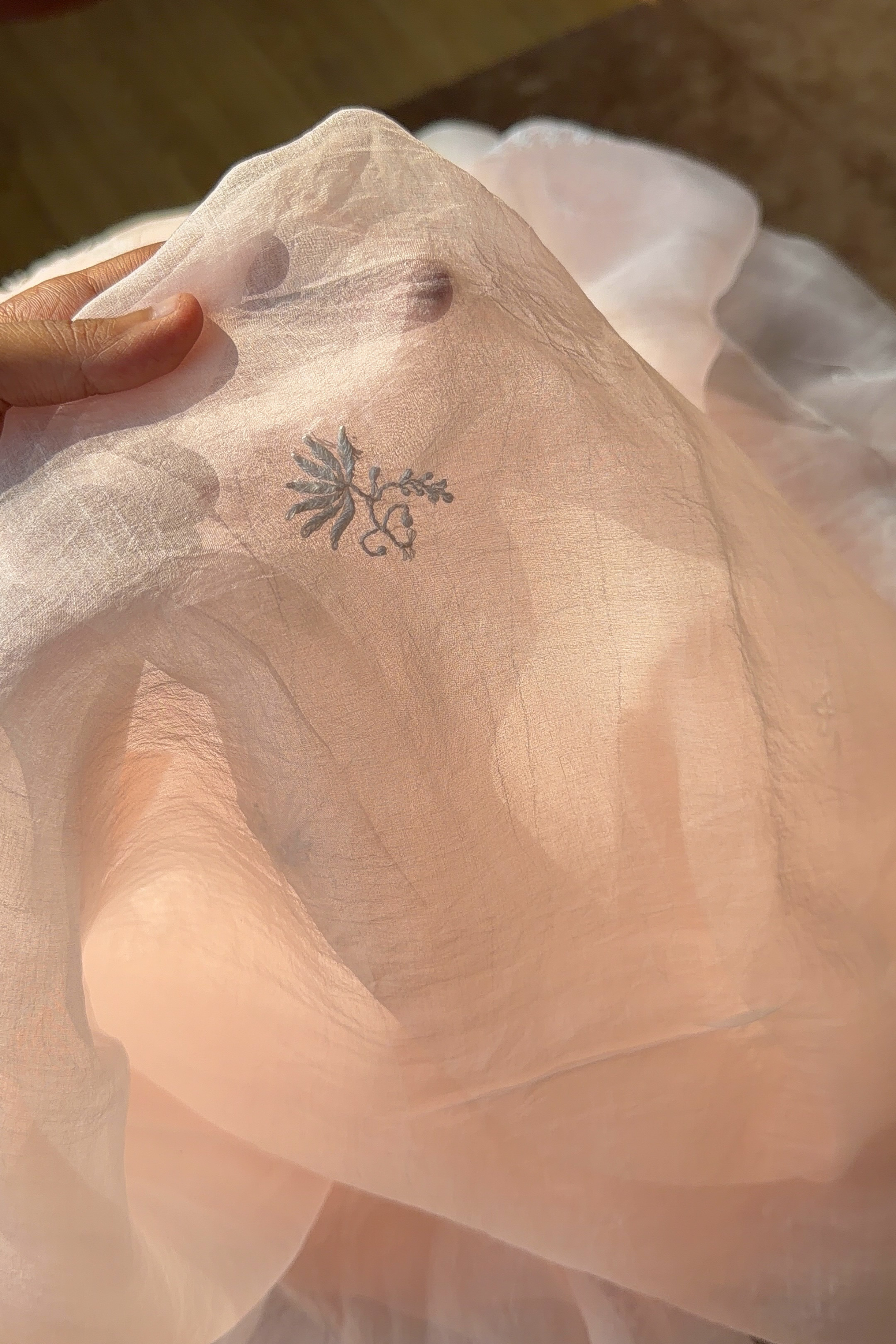 Arsh Handcrafted Peach Pure Organza Kurta and Dupatta set - arshchikan