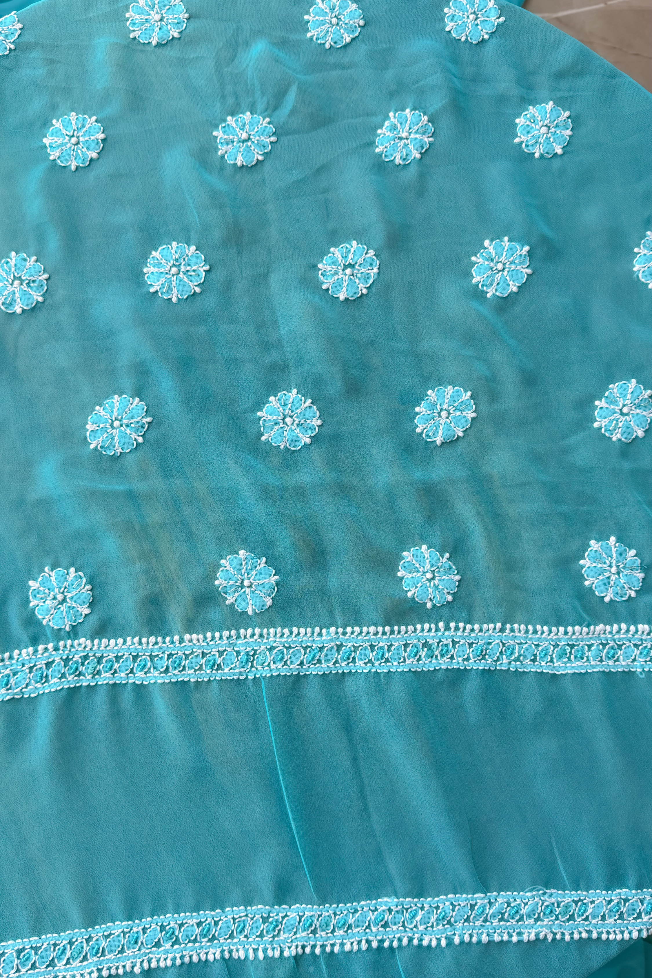 Arsh Hand Embroidered Aqua Blue Chikankari Unstitched Suit Set - arshchikan
