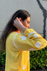 Arsh Handcrafted Yellow Salab Cotton Chikankari Kurti