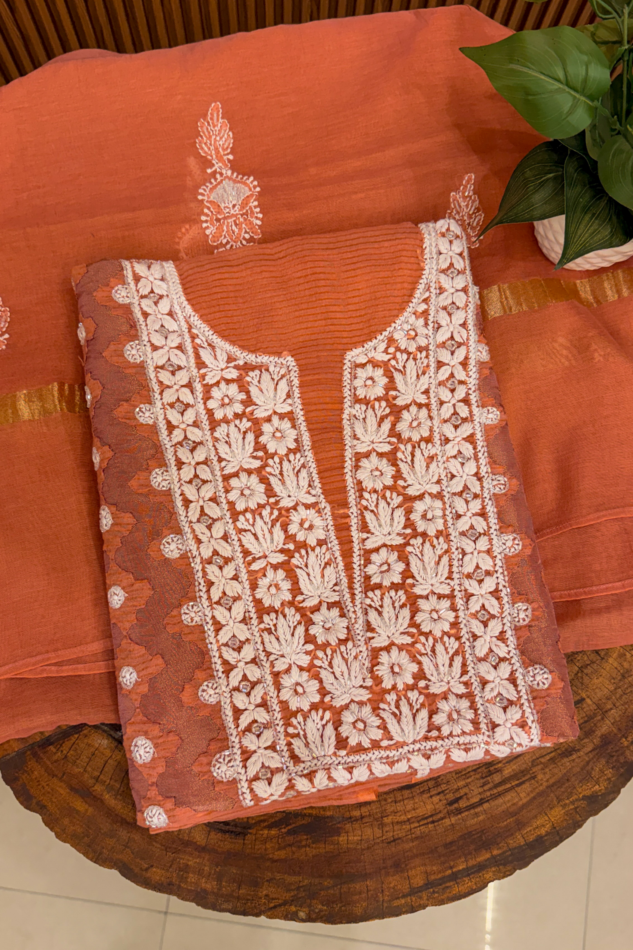 Arsh Handcrafted Pure Tissue Cutwork Unstitched Suit Set - arshchikan