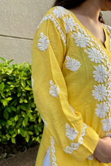 Arsh Handcrafted Yellow Salab Cotton Chikankari Kurti