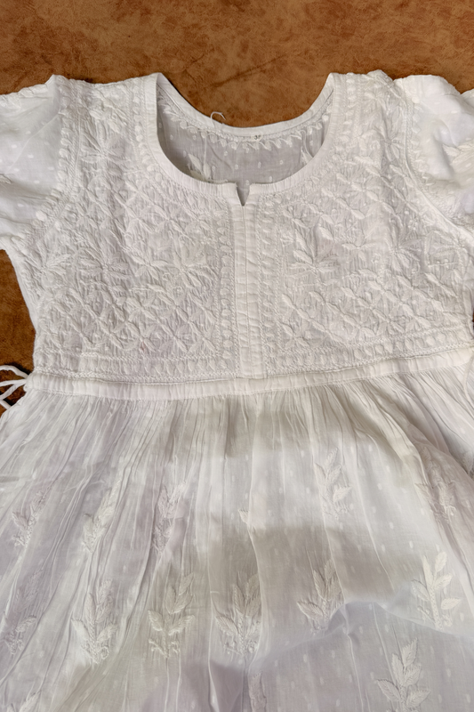 Arsh Handcrafted White Hand Embroidered Chikankari Short Frock