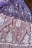 Arsh Handcrafted Semi Georgette Heavy Palla Purple Chikan Embroidered Saree