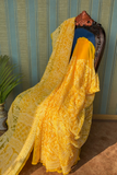 Arsh Handcrafted Georgette All Over Chikan Yellow Embroidered Saree - arshchikan