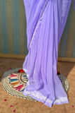 Arsh Handcrafted Semi Georgette Heavy Palla Purple Chikan Embroidered Saree