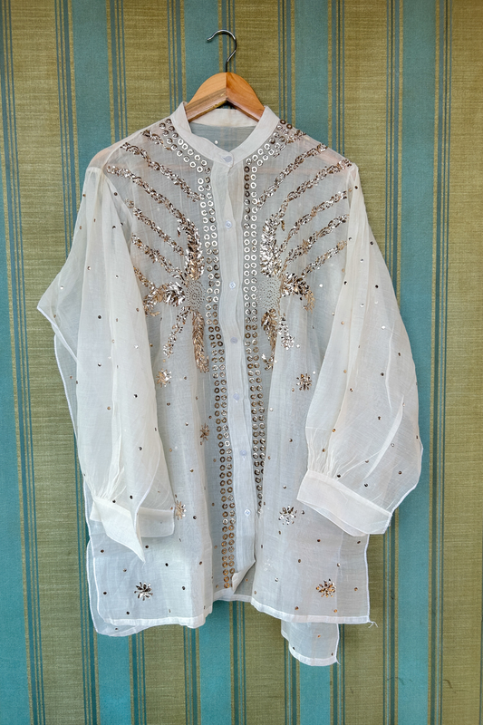Arsh Handcrafted Mul Chanderi Mukesh Chikankari Semi Stiched Coord Set