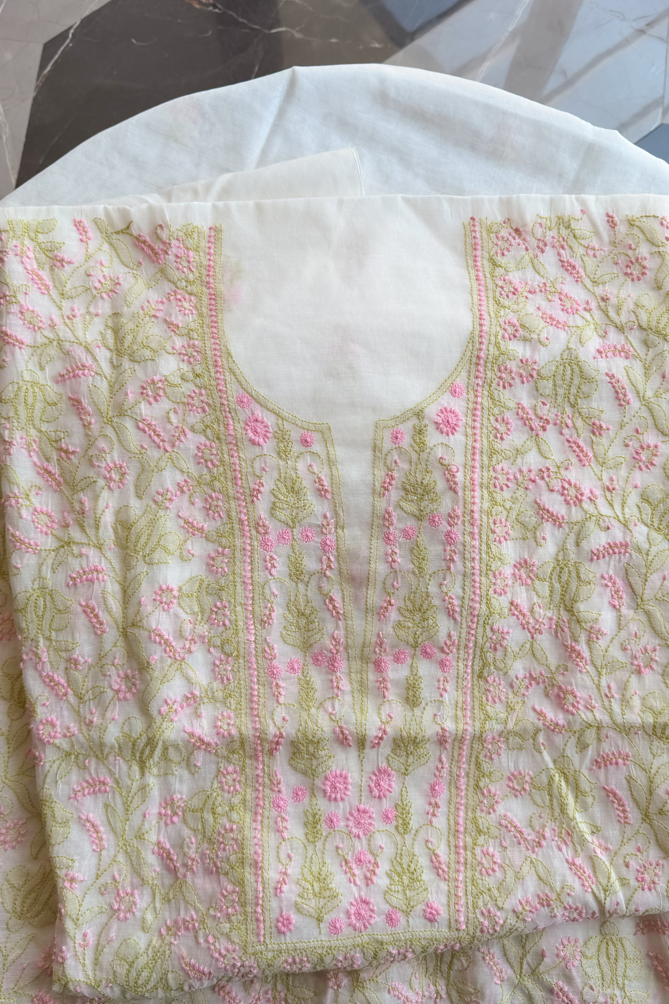 Arsh Handcrafted Mul Chanderi Unstitched Chikankari Kurti and Dupatta set - arshchikan