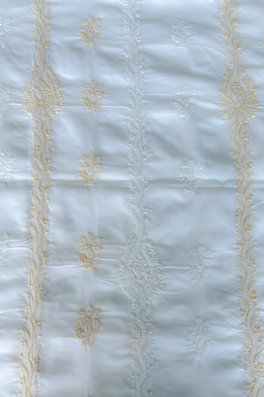 Arsh Handcrafted White & Fawn Cotton Unstitched Chikankari 3pc Suit Set