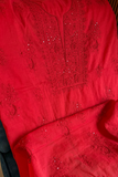 Arsh Hand Embroidered Mul Chanderi Red Chikankari 3pc Suit Set