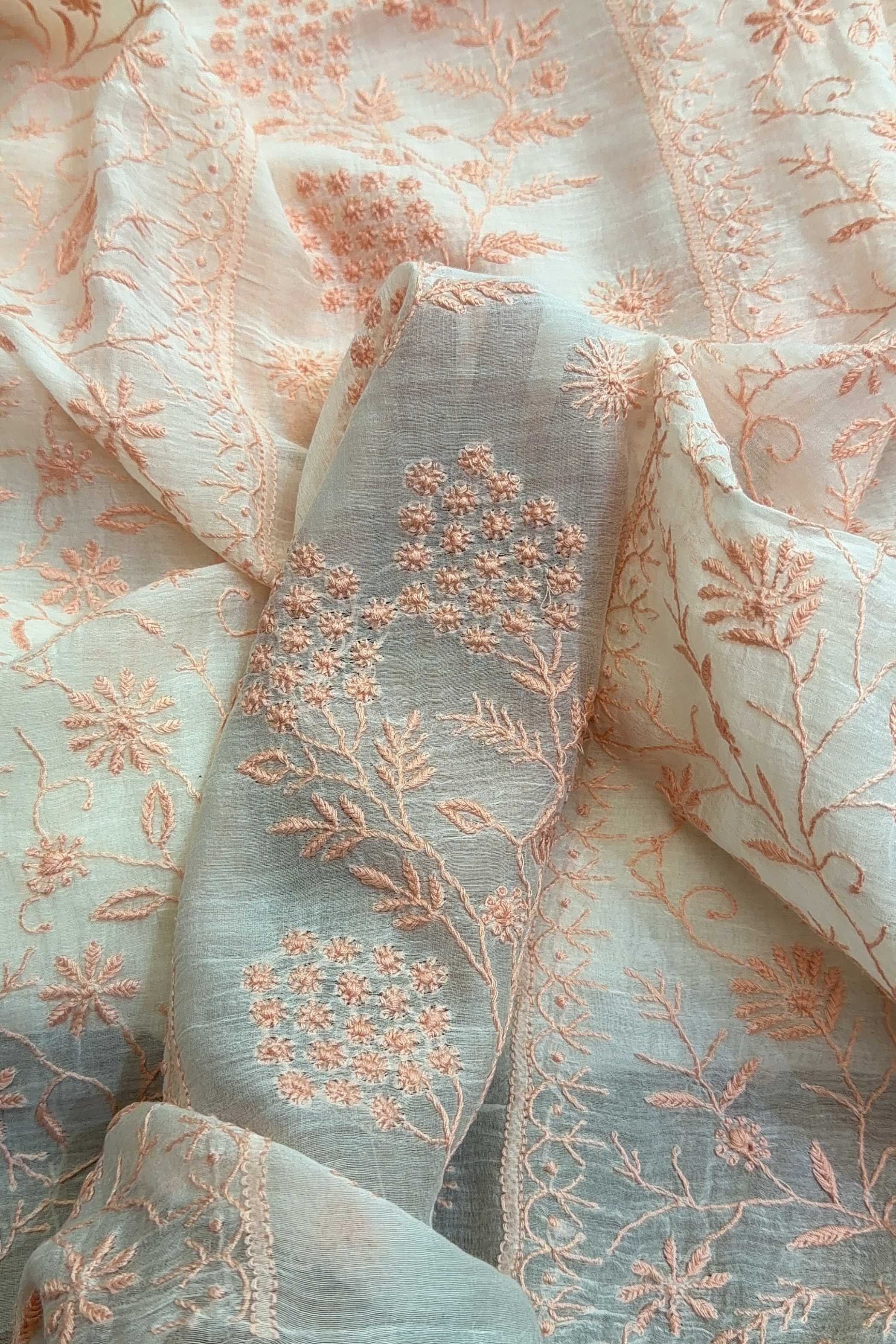 Arsh Handcrafted Mul Chanderi Unstitched Chikankari Kurti and Dupatta set - arshchikan