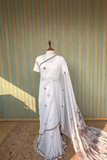 Arsh Handcrafted Semi Georgette Heavy Palla White Chikan Embroidered Saree