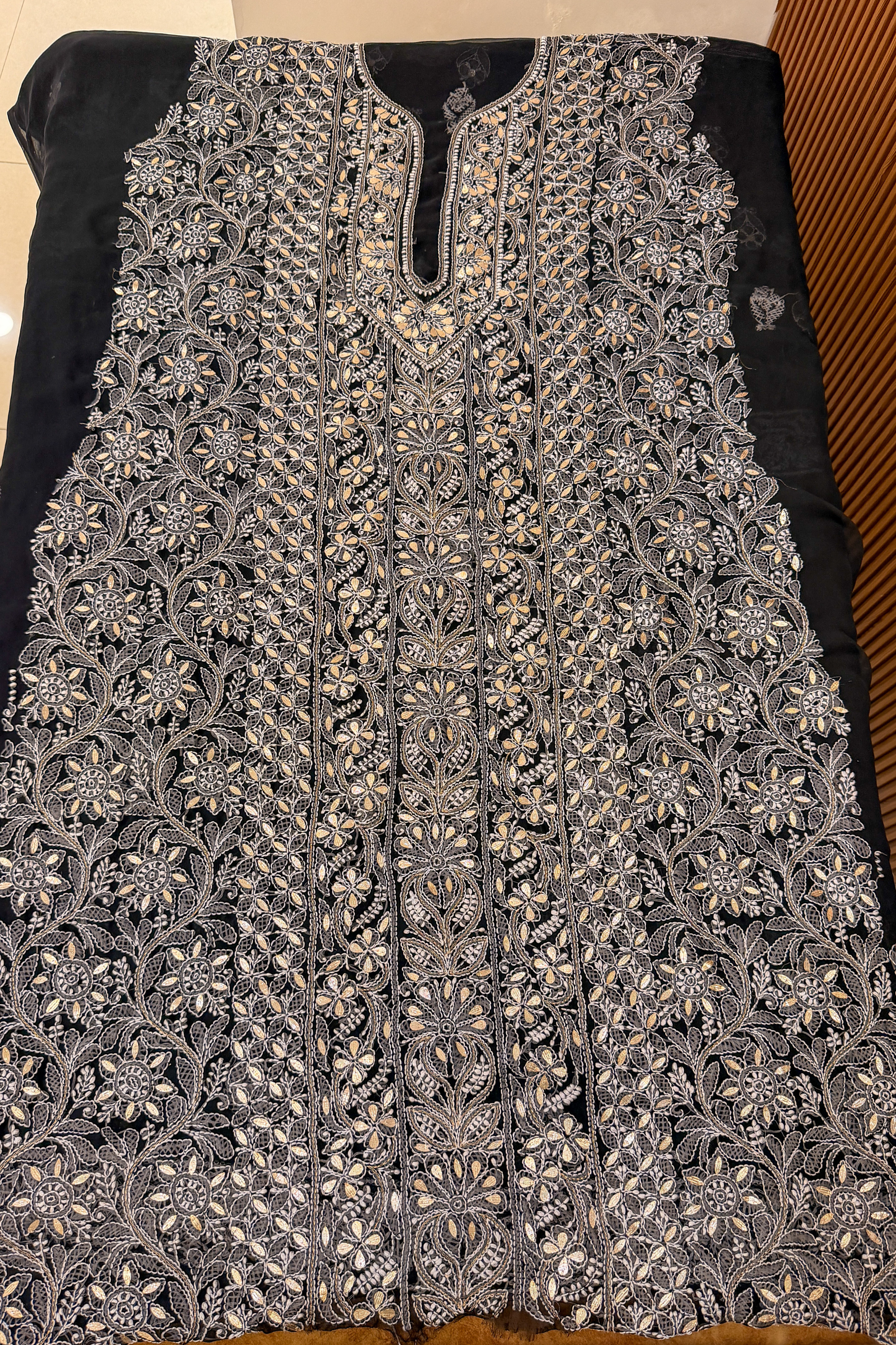 Arsh Handcrafted Black Semi Georgette Unstitched Gota Patti Chikankari 3pc Suit - arshchikan