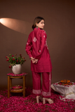 Arsh Handcrafted Chanderi Silk Red Colour Chikankari Semi Stiched Coord Set