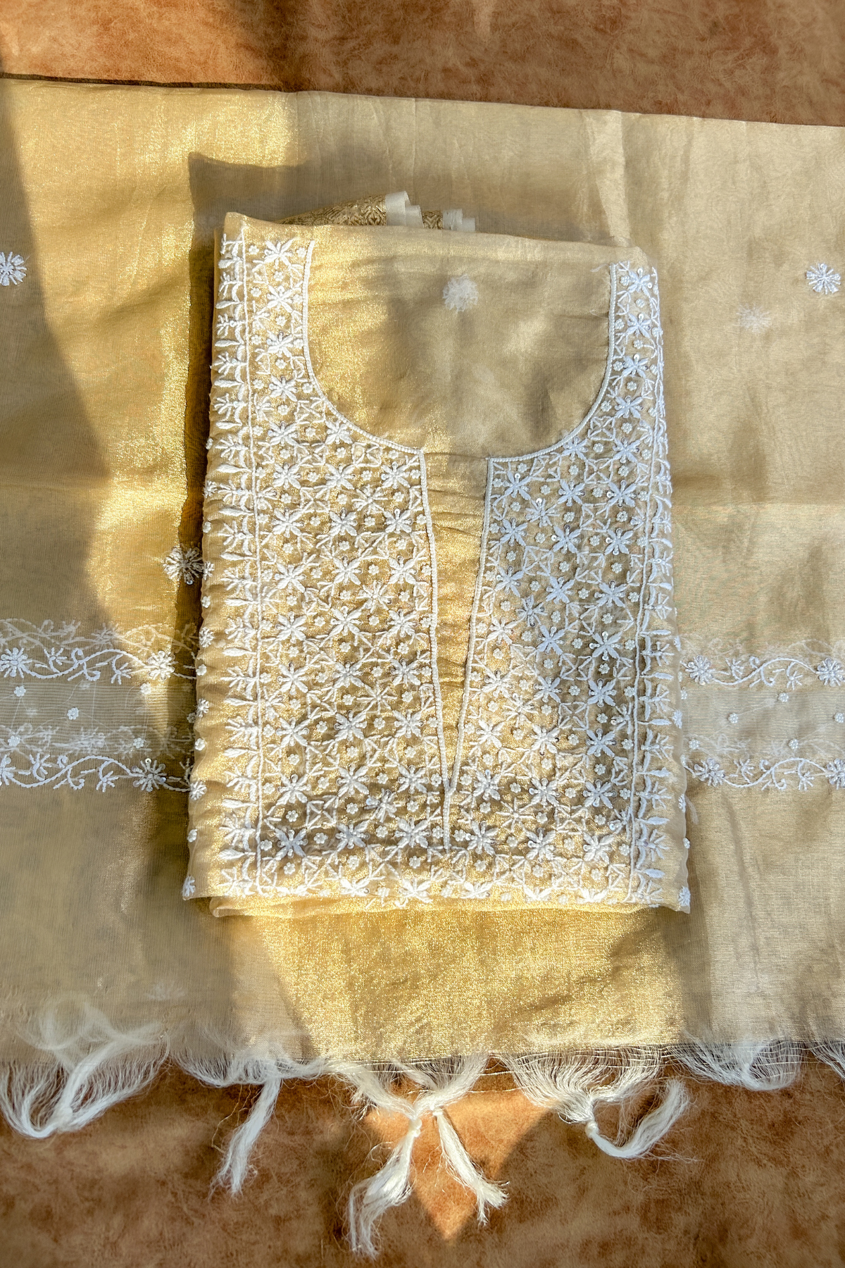 Arsh Handcrafted Pure Tissue Organza Kurti and Dupatta set.