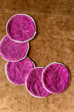 Arsh Hand Embroidered Round Coasters 13 cm, Cotton, Set of 6 in Magenta Pink