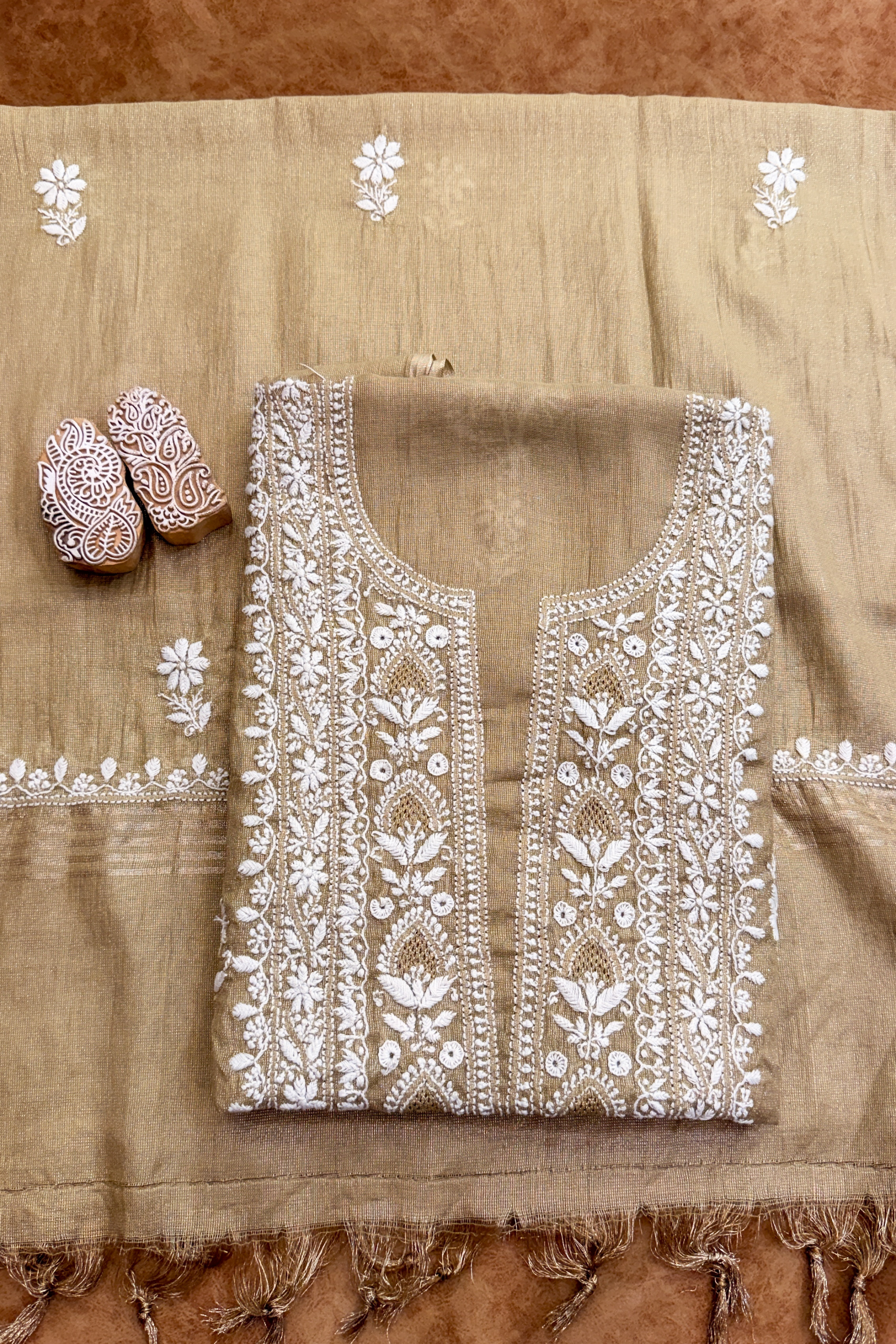 Arsh Handcrafted Tissue Chanderi Kurti and Dupatta Set - arshchikan