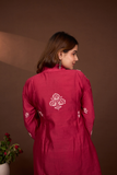 Arsh Handcrafted Chanderi Silk Red Colour Chikankari Semi Stiched Coord Set