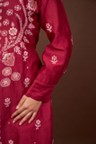 Arsh Handcrafted Chanderi Silk Red Colour Chikankari Semi Stiched Coord Set