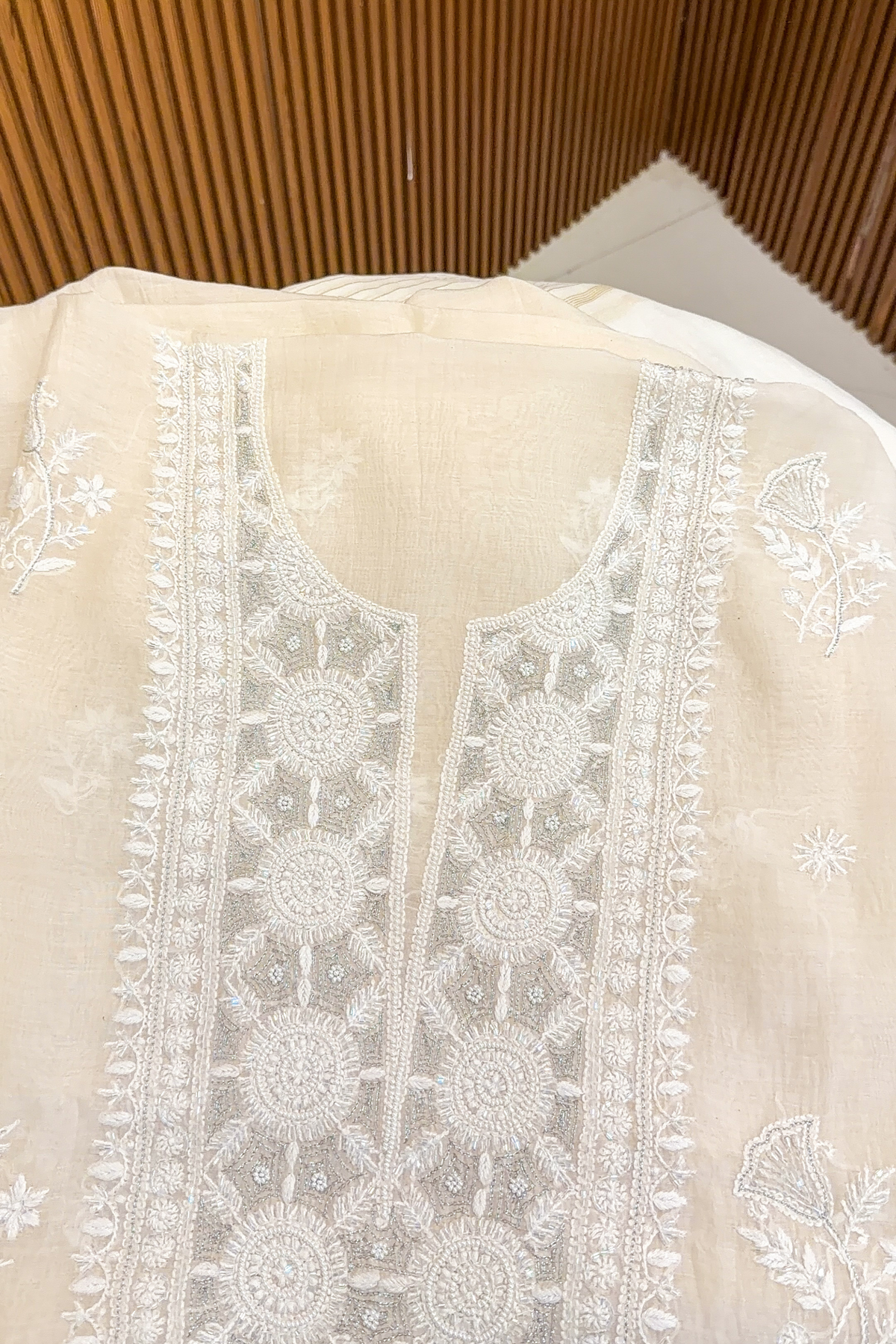 Arsh Handmade Mul Chanderi Unstitched Chikankari Kurti and Dupatta set