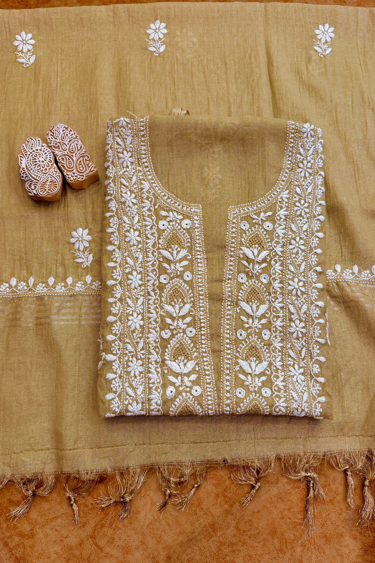 Arsh Handcrafted Tissue Chanderi Kurti and Dupatta Set - arshchikan