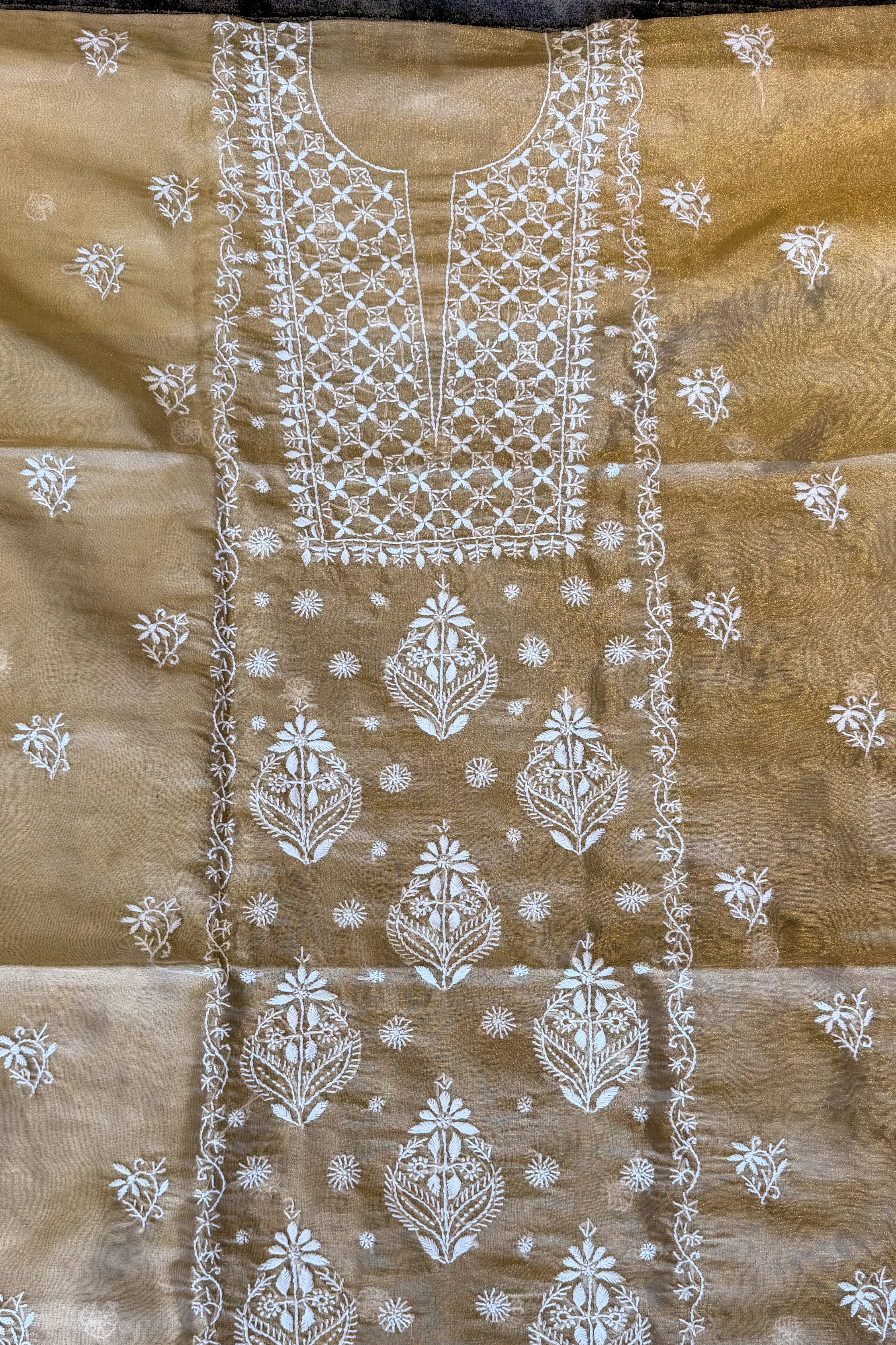 Arsh Handcrafted Pure Tissue Organza Kurti and Dupatta set. - arshchikan