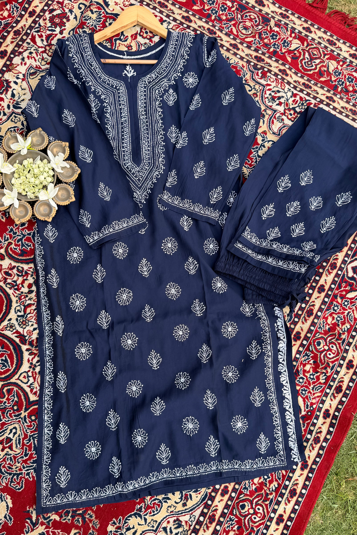 Arsh Hand Embroidered Chikan Muslin Chanderi Kurta and Pant Set