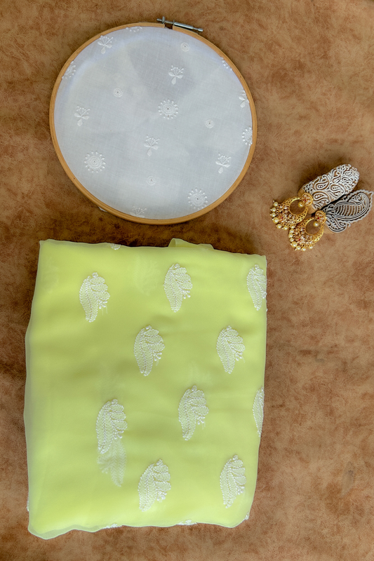 Arsh Handcrafted Lemon Yellow Georgette Chikankari 3pc Suit