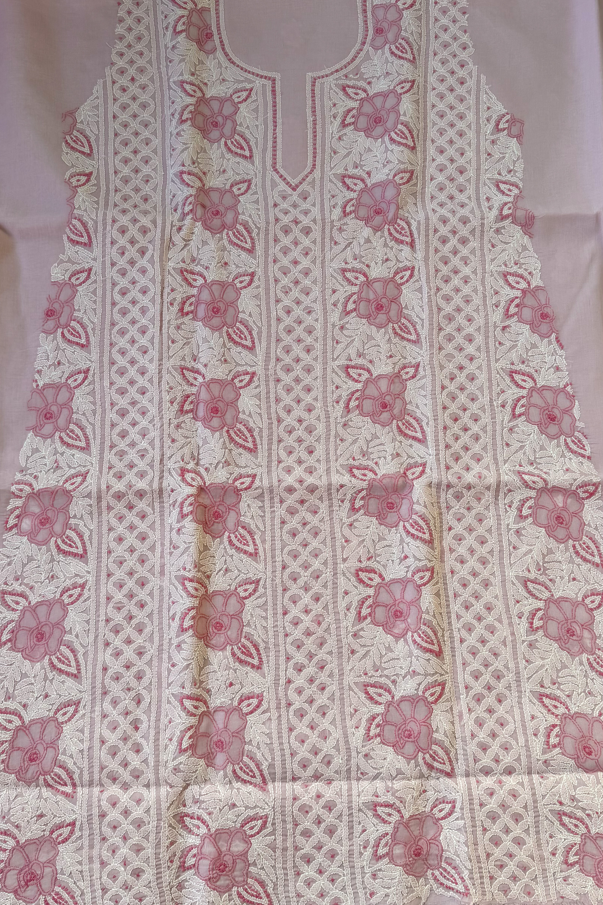 Arsh Handcrafted Onion Pink Cotton Unstitched Chikankari 3pc Suit Set - arshchikan