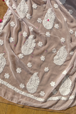 Arsh Handcrafted Semi Georgette Heavy Palla Pink Chikan Embroidered Saree