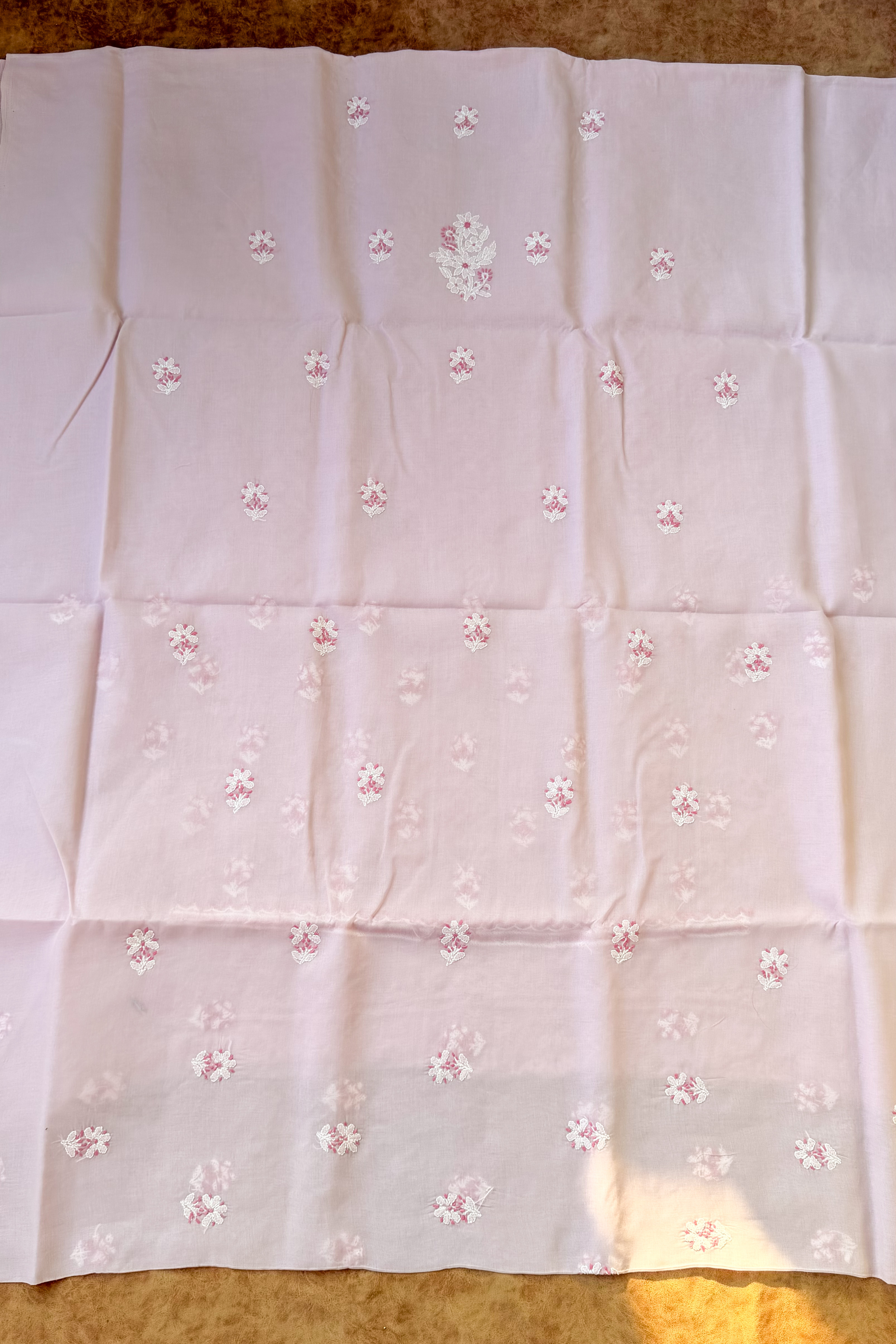 Arsh Handcrafted Onion Pink Cotton Unstitched Chikankari 3pc Suit Set - arshchikan