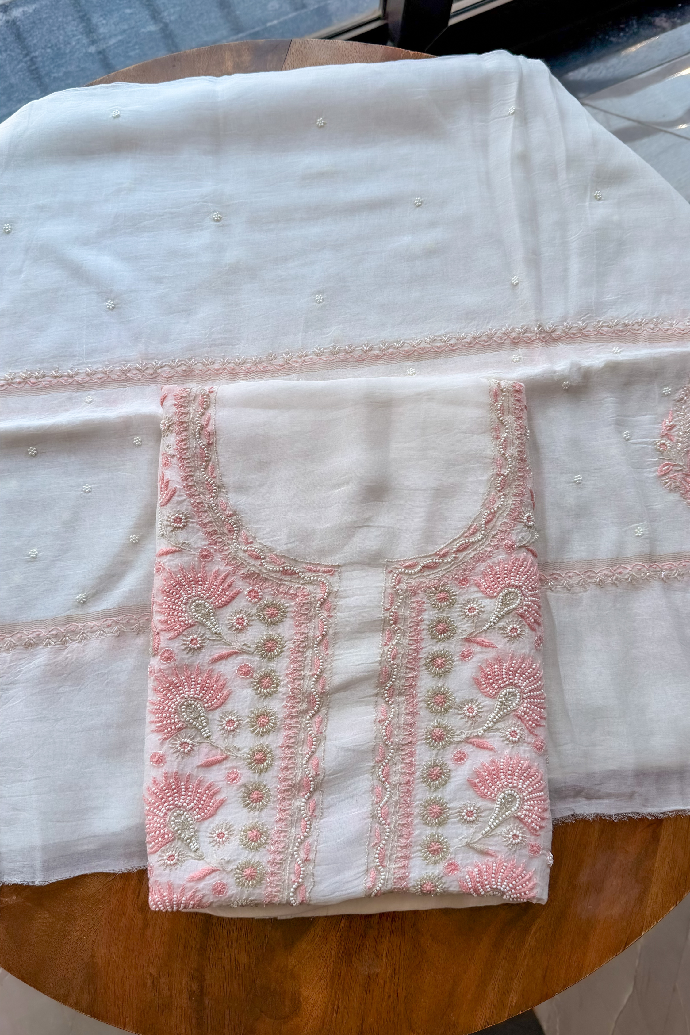 Arsh Handcrafted Mul Chanderi Unstitched Chikankari Kurti and Dupatta set - arshchikan