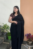 Arsh Handcrafted Georgette All Over Chikan Black Embroidered Saree