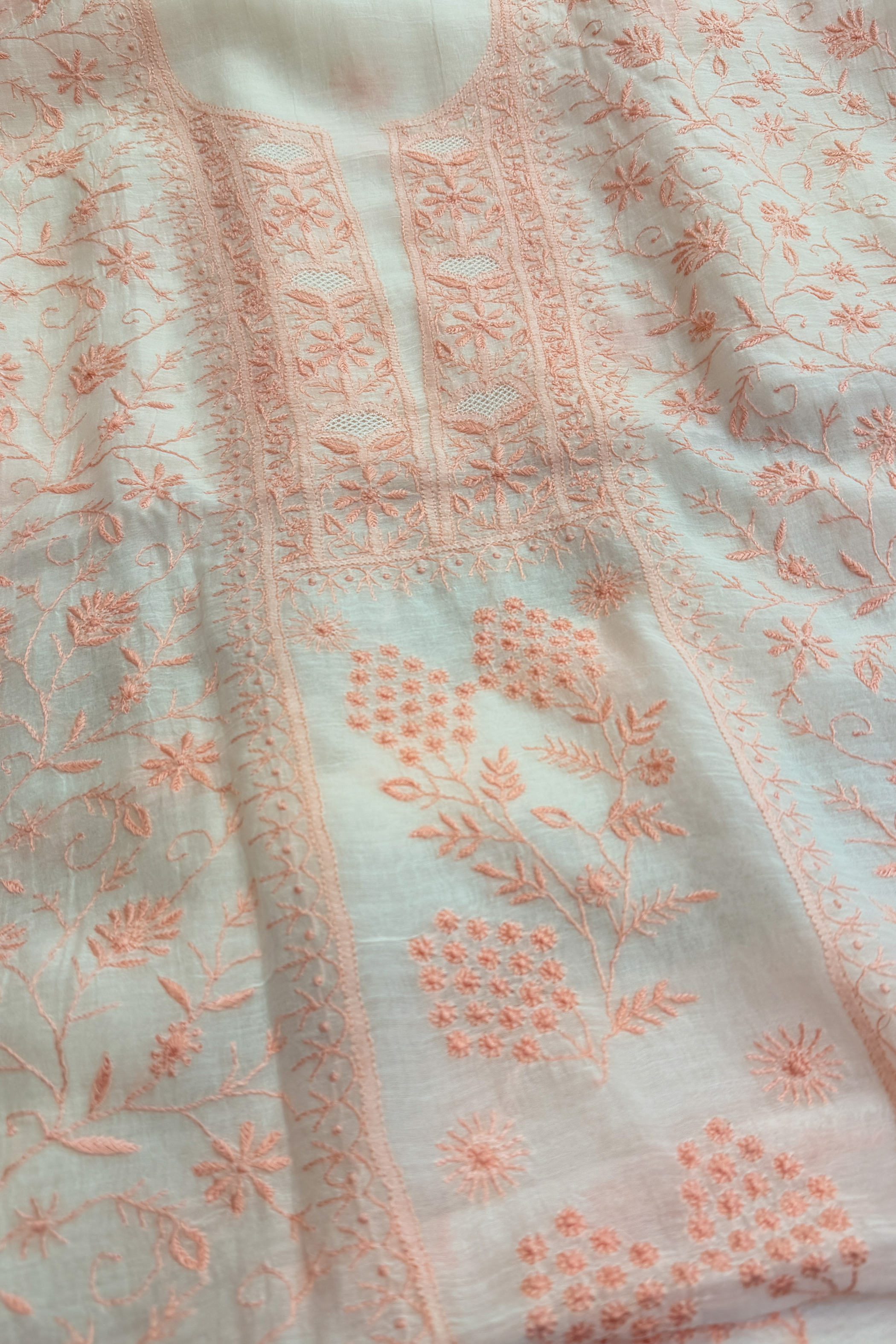 Arsh Handcrafted Mul Chanderi Unstitched Chikankari Kurti and Dupatta set - arshchikan