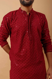 Arsh Maroon All Over Embroidered With Sequins Men's Kurta